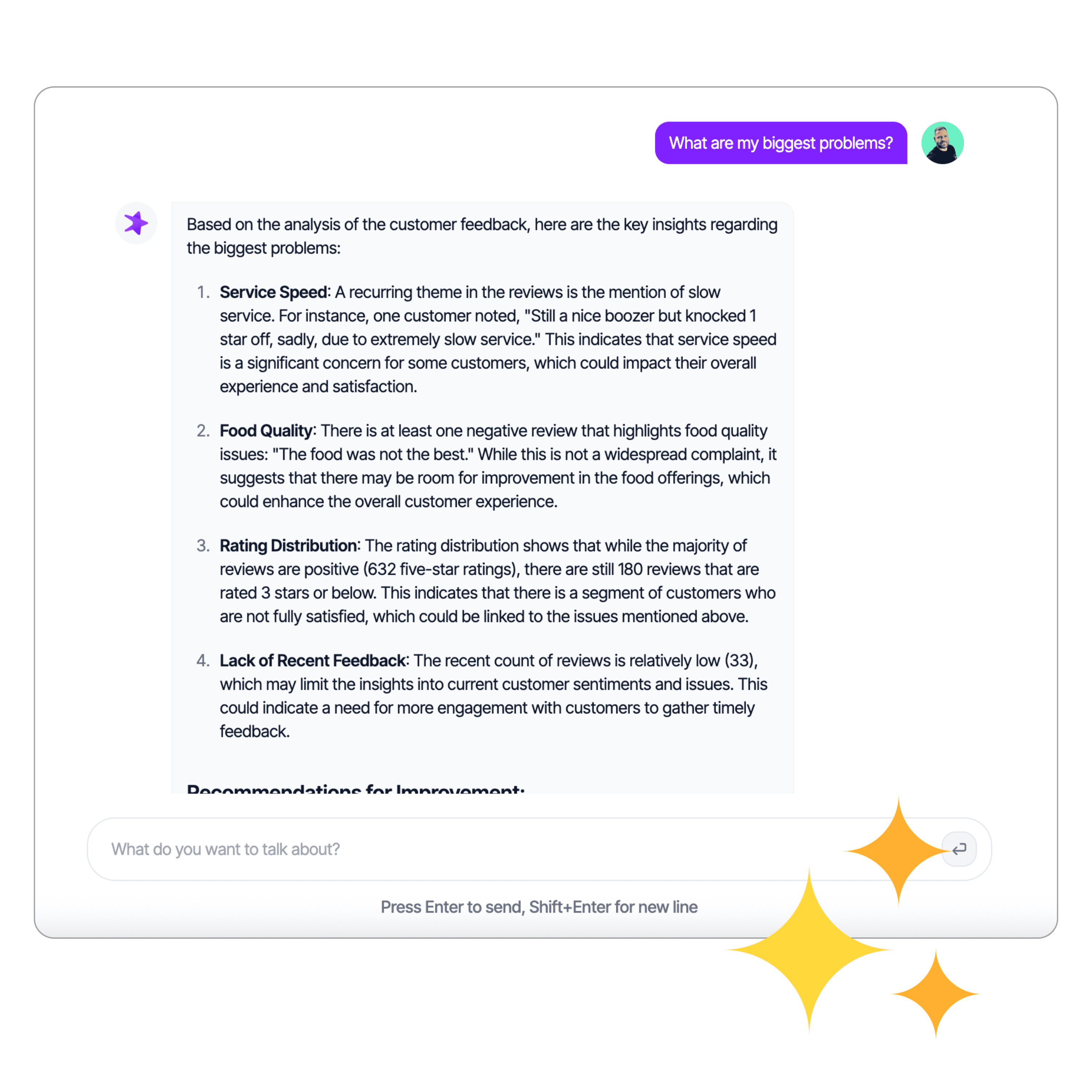AI Chat interface answering questions about customer feedback