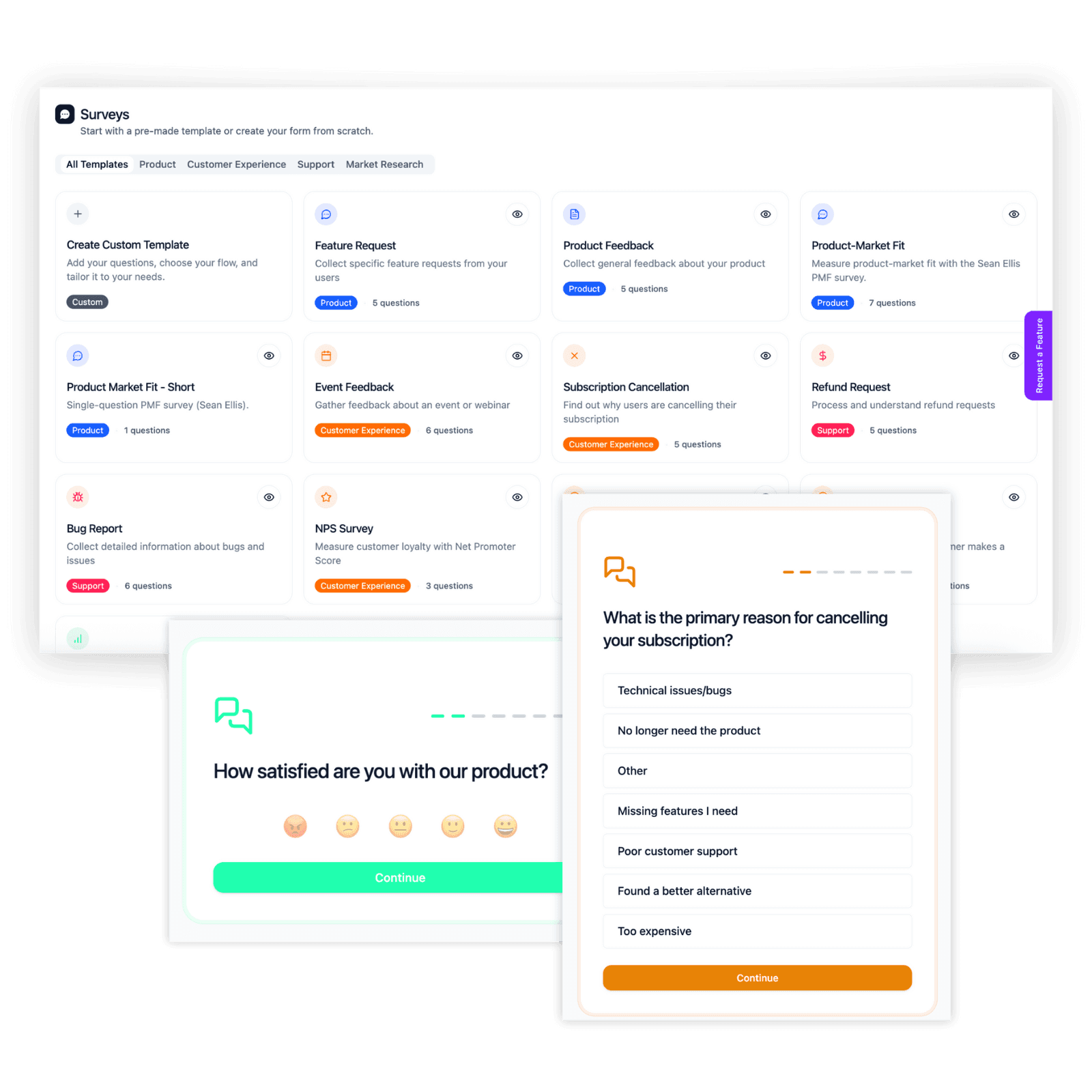 Feedback form builder showing custom survey creation